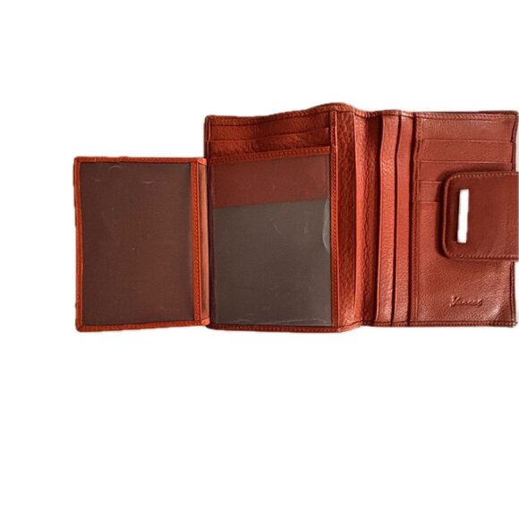 Yancci Womens Small Flap Wallet Orange Leather Bifold Wallet EUC - Picture 8 of 13